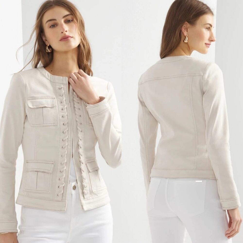White House Black Market Cream Lace-Up Stylist Jacket - Picture 1 of 8